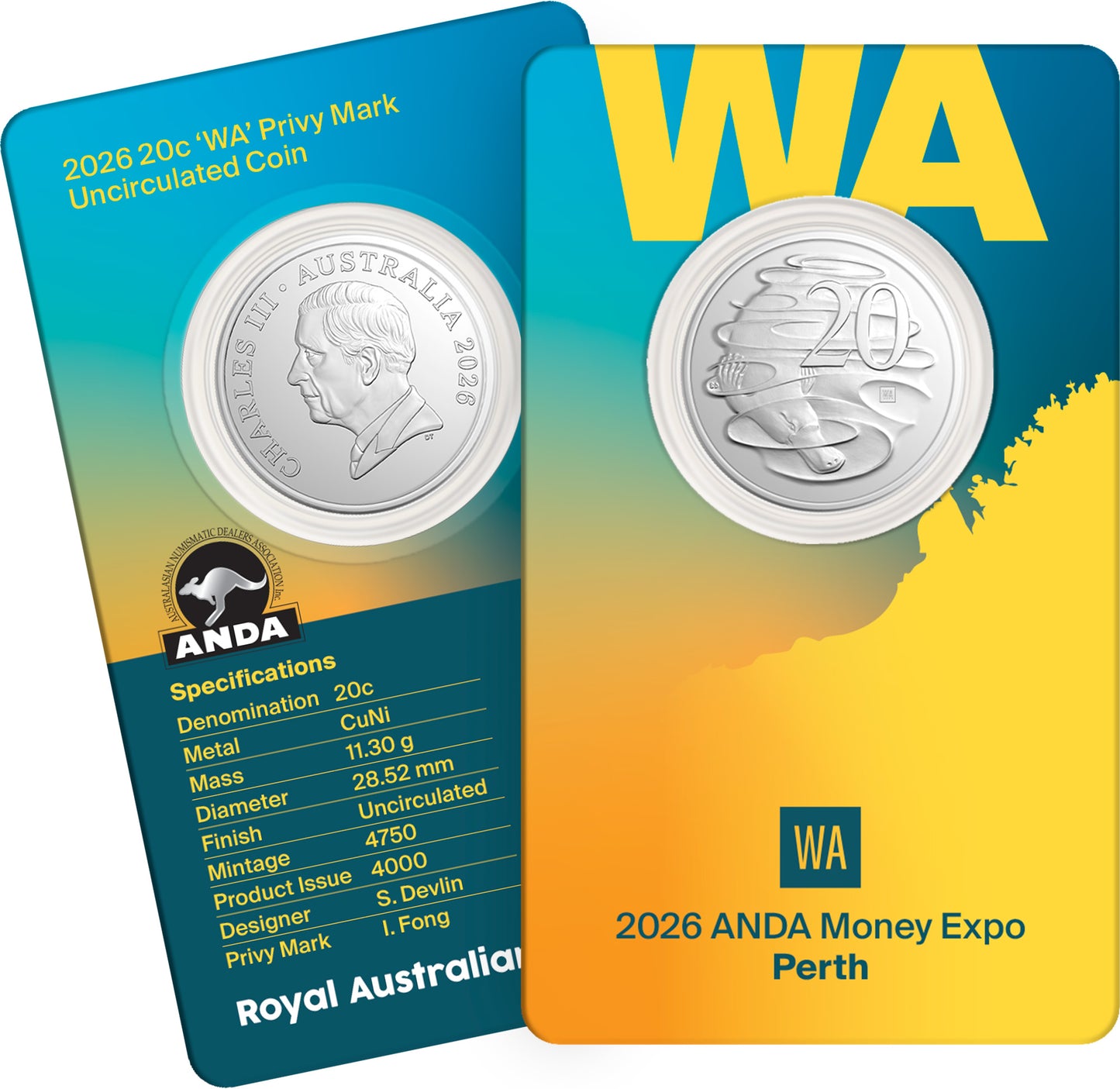 Perth Money Expo - ANDA State Series 2026 20c WA Privy Card